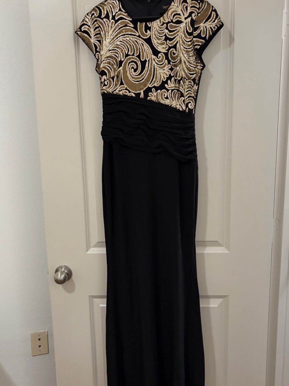 Black and Gold Embroidered Evening Dress